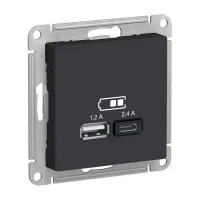 Розетка 2xUSB Schneider Electric ATLASDESIGN, скрытый монтаж, карбон, ATN001039