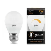 Лампа диммируемая светодиодная Gauss G45 (Шар) Globe-dim E27 7W 3000К, 105102107-D