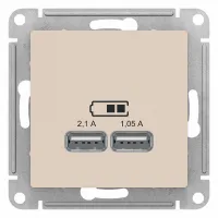 Розетка 2xUSB Schneider Electric ATLASDESIGN, бежевый, ATN000233