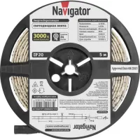 Светодиодная лента Navigator IP20 12V 4,8Вт/м 3000К NLS-3528WW60 СД (5м), 71402