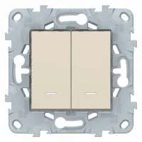 Переключатель 2-клавишный Schneider Electric UNICA NEW, с подсветкой, скрытый монтаж, бежевый, NU521344N