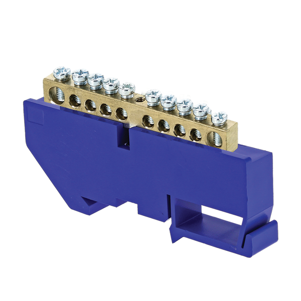 Шина "0" N (6x9мм) 10 отверстий латунь синий изолятор на DIN-рейку EKF PROxima