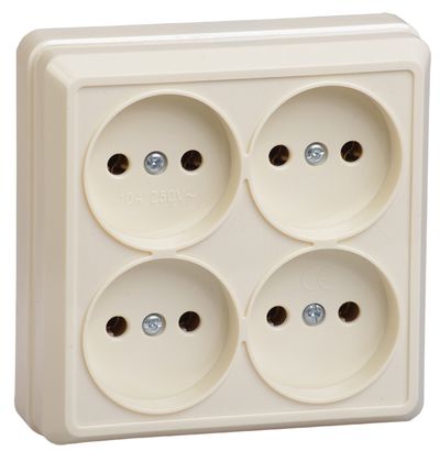 OKTAVA Розетка 4-местная без заземления для открытой установки 10А РС24-2-ОК кремовый GENERICA