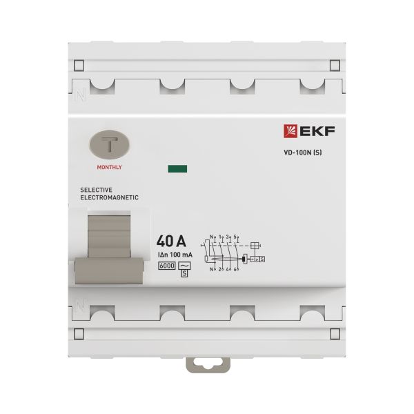 Выключатель дифференциального тока ВД-100N (S) 4P 40А 100мА тип AC эл-мех 6кА PROXIMA EKF