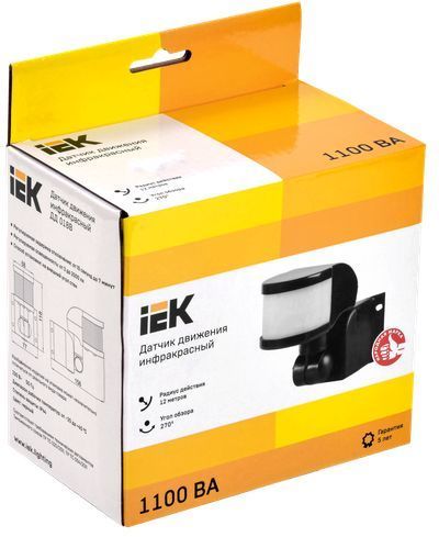 Датчик движения ДД 018В черный, макс. нагрузка 1100Вт, угол обзора 270град, дальность 12м, IP44, ИЭК