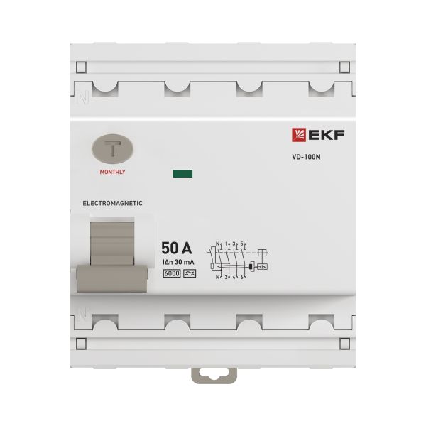 Выключатель дифференциального тока ВД-100N 4P 50А 30мА тип A эл-мех 6кА PROXIMA EKF