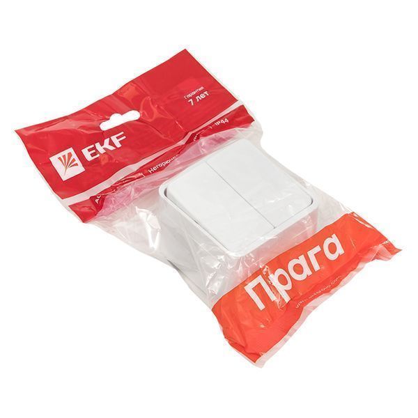 Прага Выключатель 2-клавишный 10А IP44 белый EKF