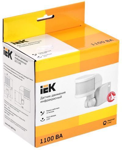 IEK Датчик движения ДД018B(Б)  1100Вт 270град.  12м.  IP44 УСТАНОВКА НА УГОЛ ЗДАНИЯ!!!