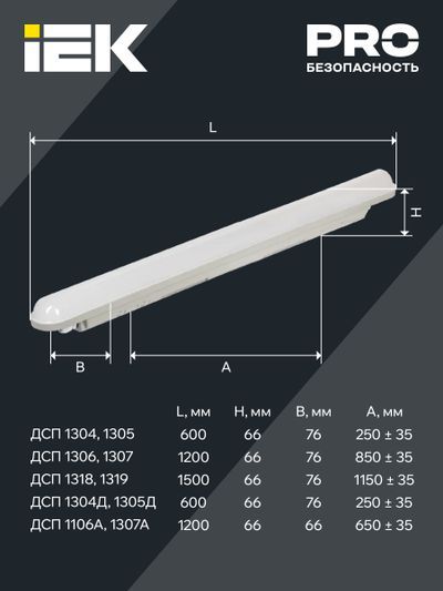 Светильник ДСП 1307 36Вт 6500К IP65 1200мм серый пластик IEK