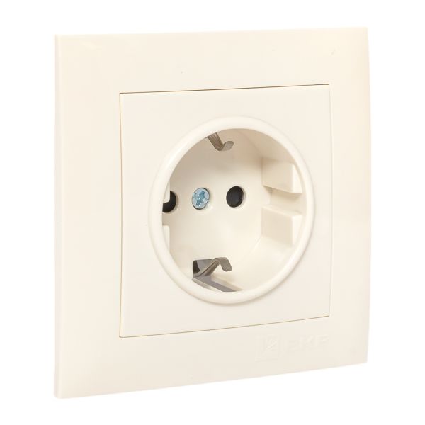 Валенсия розетка 1-местная с/з 16А кремовая с защ. штор. EKF PROxima