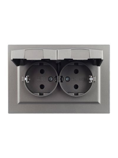 BRITE Розетка 2-местная с заземлением с защитными шторками и крышкой 16А в сборе IP44 РСбш12-3-44-БрС сталь IEK