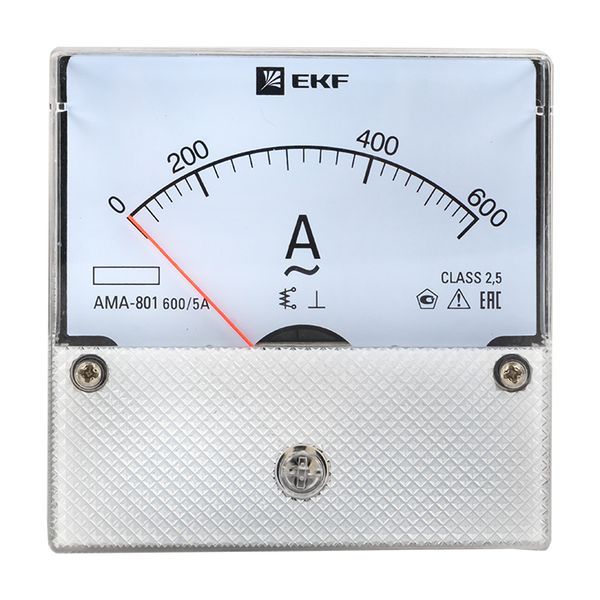 Амперметр AMA-801 аналоговый на панель (80x80) круглый вырез 600А трансф. подкл. EKF