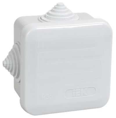 Коробка распаячная КМ41236 для открытой проводки безгалогенная (HF) 70х70х40мм с защелкивающейся крышкой IP44 4 гермоввода серая IEK