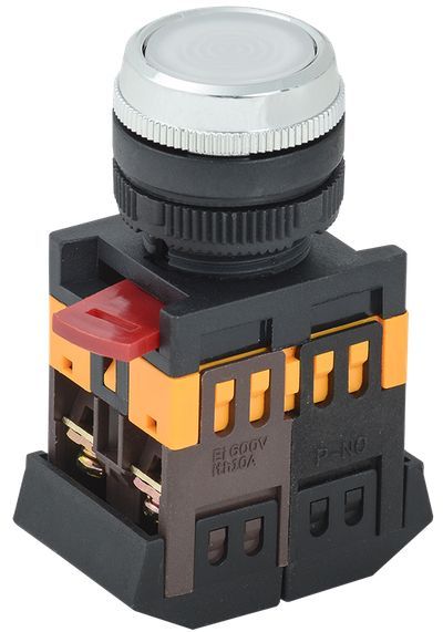 Кнопка ABLFS-22 белый d=22мм неон/240В 1з+1р IEK