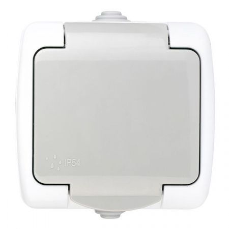 Мурманск Розетка 1-местная 16А с заземлением с крышкой IP54 серый с защитными шторками EKF