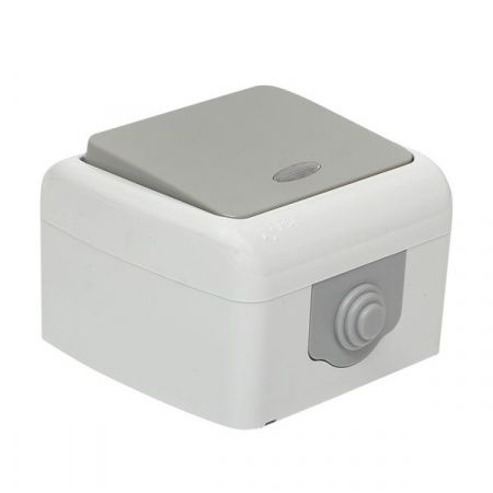 Мурманск Выключатель 1-клавишный с индикатором 10А IP54 серый EKF