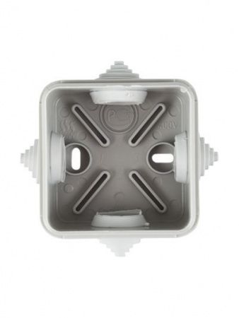 Коробка распаячная КМ41236 для открытой проводки безгалогенная (HF) 70х70х40мм с защелкивающейся крышкой IP44 4 гермоввода серая IEK