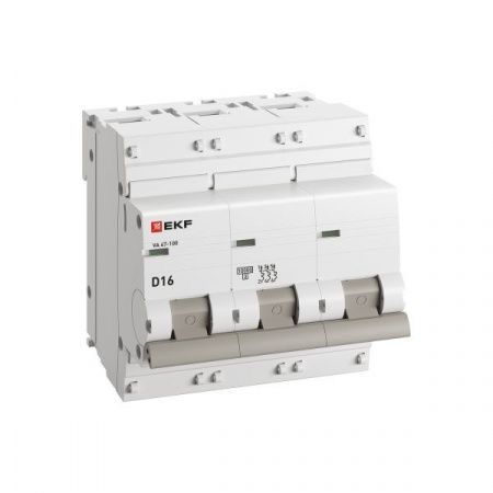 Выкл. автомат.  3П  16А  хар-ка D  10кА  EKF   ВА 47-100, 3P 16А (D) 10кА EKF PROxima mcb47100-3-16D