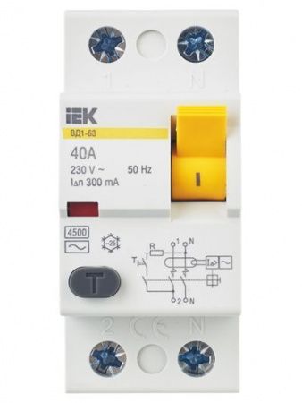 Выключатель дифференциальный (УЗО) ВД1-63 2Р 40А 300мА IEK