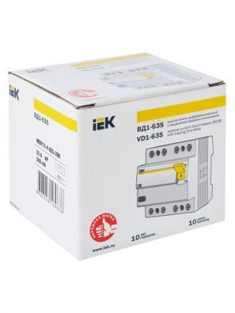 Выключатель дифференциальный (УЗО) ВД1-63S 4Р 25А 300мА IEK