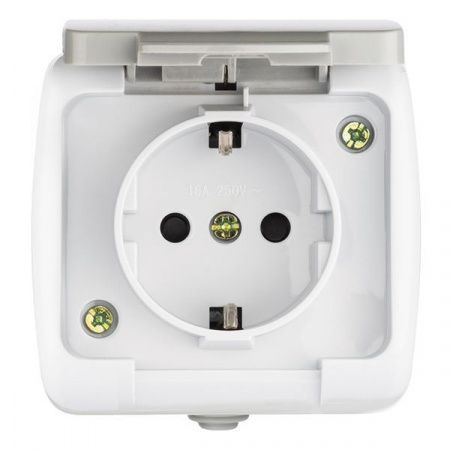 Мурманск Розетка 1-местная 16А с заземлением с крышкой IP54 серый с защитными шторками EKF