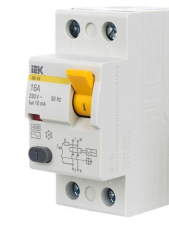 Выключатель дифференциальный (УЗО) ВД1-63 2Р 16А 10мА IEK