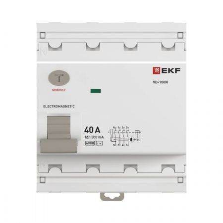 Выключатель дифференциального тока ВД-100N 4P 40А 300мА тип AC эл-мех 6кА PROXIMA EKF