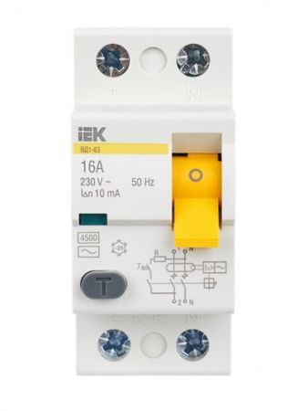 Выключатель дифференциальный (УЗО) ВД1-63 2Р 16А 10мА IEK