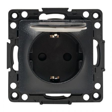 Стокгольм Механизм Розетки 1-местной с/з 16А автоматические клеммы черный с крышкой и защ. штор. IP44 EKF PROxima