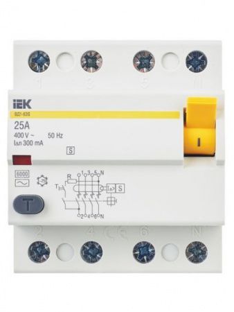 Выключатель дифференциальный (УЗО) ВД1-63S 4Р 25А 300мА IEK