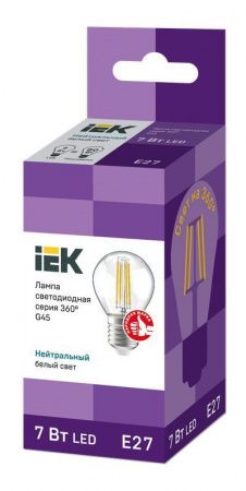 Лампа светодиодная G45 шар прозрачная 7Вт 230В 4000К E27 серия 360° IEK