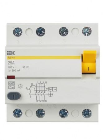 Выключатель дифференциальный (УЗО) ВД1-63 4Р 25А 300мА IEK
