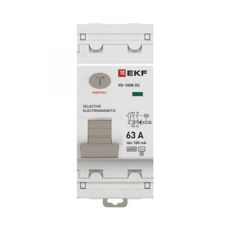 Выключатель дифференциального тока ВД-100N (S) 2P 63А 100мА тип AC эл-мех 6кА PROXIMA EKF