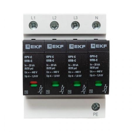 Ограничитель импульсных напряжений ОПВ-C/4P In 20кА 440В с сигн. EKF