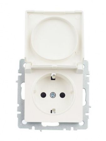 BRITE Розетка 1-местная с заземлением с защитными шторками и крышкой 16А IP20 РСбш10-3-БрЖ жемчуг IEK