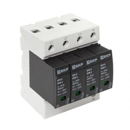 Ограничитель импульсных напряжений ОПВ-C/4P In 20кА 440В с сигн. EKF
