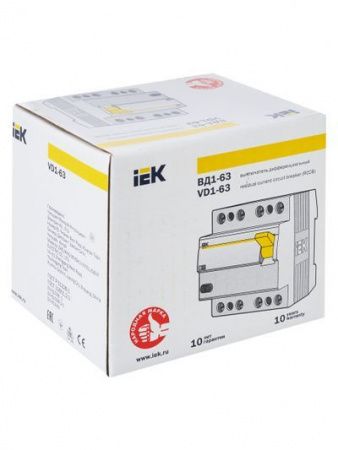 Выключатель дифференциальный (УЗО) ВД1-63 4Р 80А 300мА IEK