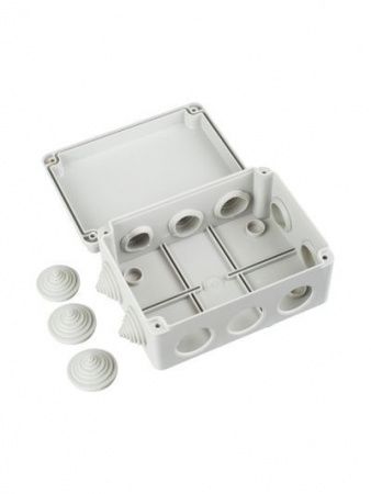 Коробка распаячная КМ41241 для открытой проводки безгалогенная (HF) 150х110х70мм IP44 10 гермовводов серая IEK