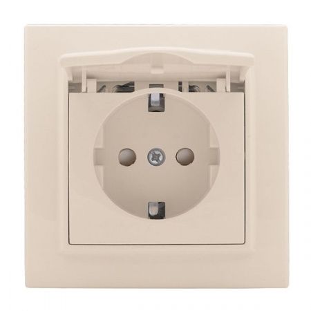 Розетка 1-местная СП с/з Минск с крышкой 16А бежевая с защ. штор. EKF