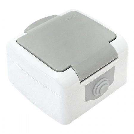 Мурманск Розетка 1-местная 16А с заземлением с крышкой IP54 серый с защитными шторками EKF