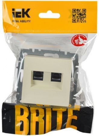 BRITE Розетка компьютерная двойная RJ45 кат.5E РК10-2-БрКр бежевый IEK