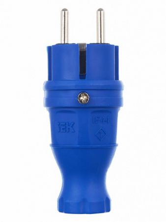 Вилка прямая ВБп3-1-0м IP44 ОМЕГА каучук синяя IEK