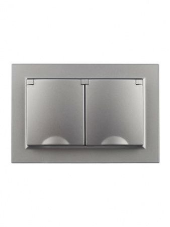 BRITE Розетка 2-местная с заземлением с защитными шторками и крышкой 16А в сборе IP44 РСбш12-3-44-БрС сталь IEK