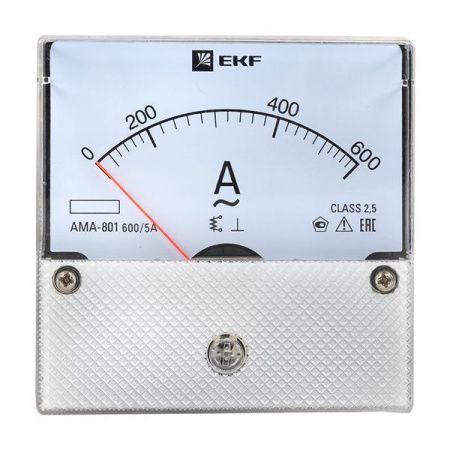 Амперметр AMA-801 аналоговый на панель (80x80) круглый вырез 600А трансф. подкл. EKF