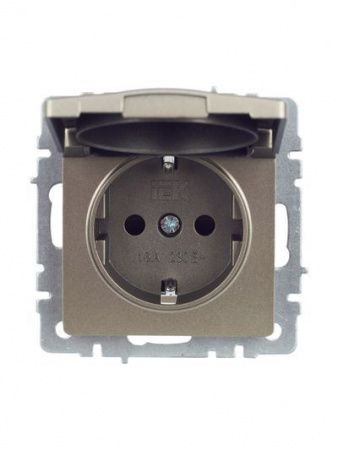 BRITE Розетка 1-местная с заземлением с защитными шторками и крышкой 16А IP44 РСбш10-3-44-БрШ шампань IEK