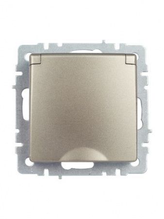 BRITE Розетка 1-местная с заземлением с защитными шторками и крышкой 16А IP44 РСбш10-3-44-БрШ шампань IEK