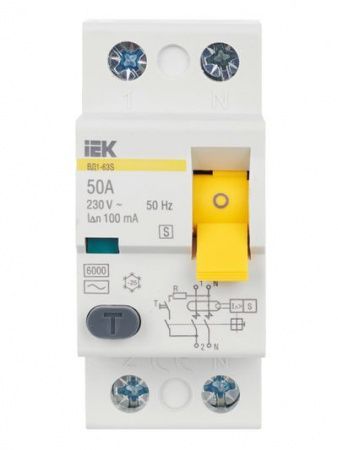 Выключатель дифференциальный (УЗО) ВД1-63S 2Р 50А 100мА IEK