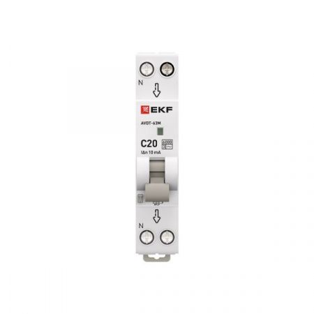 Автоматический выключатель дифференциального тока АВДТ-63М 1P+N 18мм 20А характеристика С 10мА тип AС электронный 6кА PROXIMA EKF